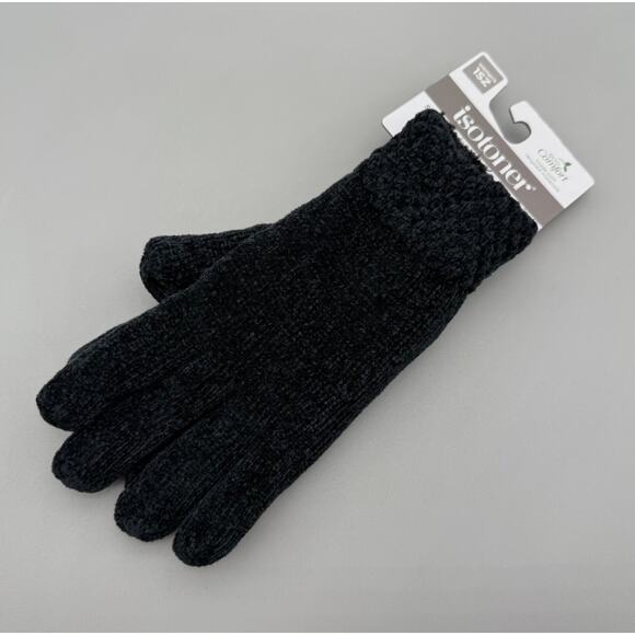 Isotoner Gloves Signature Women's One Size Chenille Cable-Knit Black NEW NWT - Picture 2 of 8